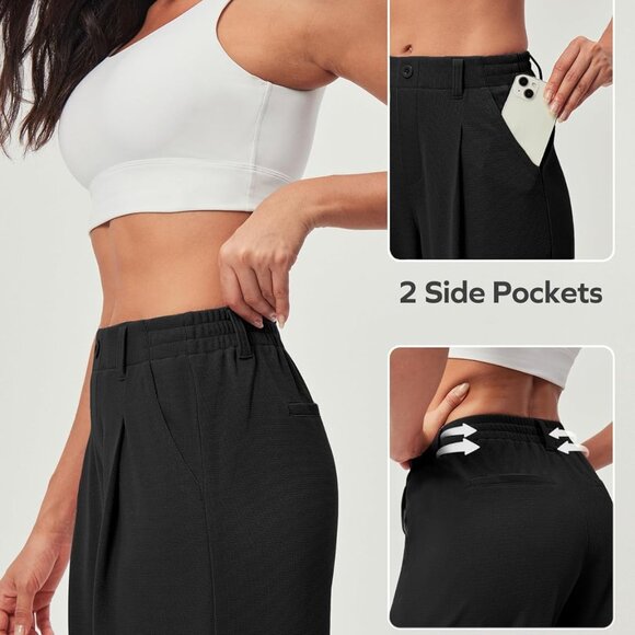 Wide Leg Pants Woman Stretchy Work Dress Pants Women Pull on Business Casual Sla - Picture 3 of 5